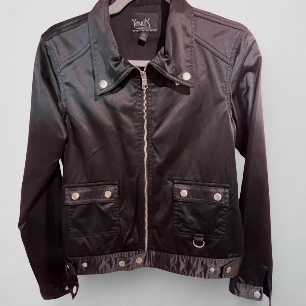 Yanuk Black Utility Jacket, Asian Streetwear Jacket, Black Shiny Jacket Size M
